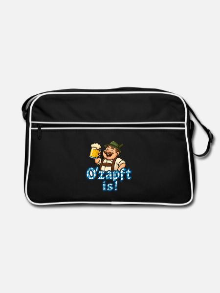 O'zapft is Volksfest, Lustiges Bayern & Bier Shirt - Retro Bag - black/white - Front