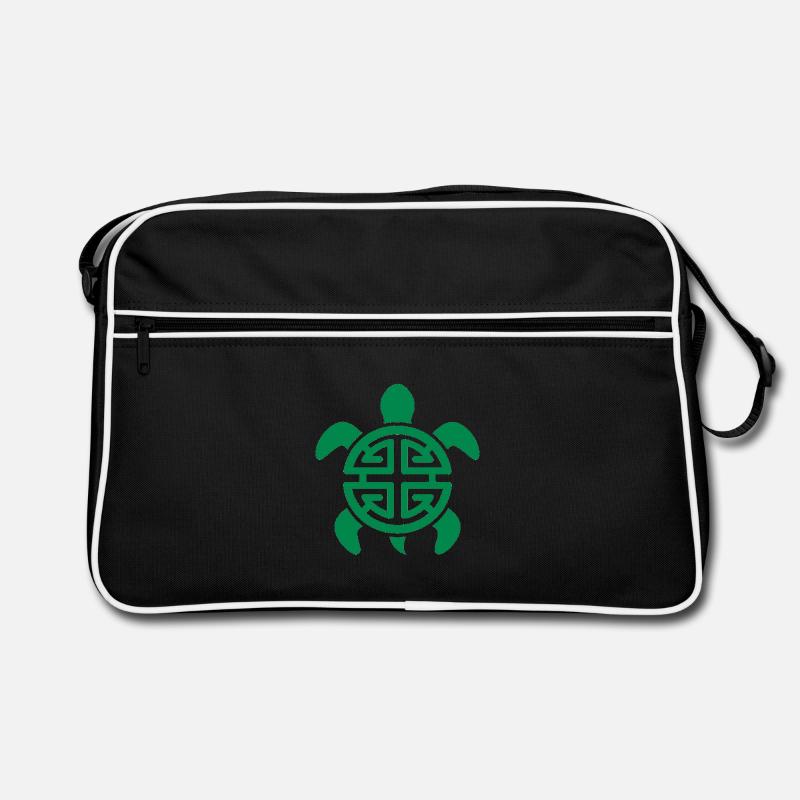 Geometric Lucky Turtle Pattern Green Retro Bag