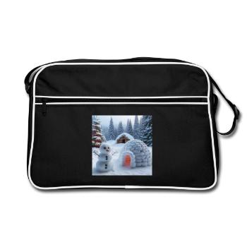 Winter landscape with snowman and igloo - Retro Bag - black/white - Front