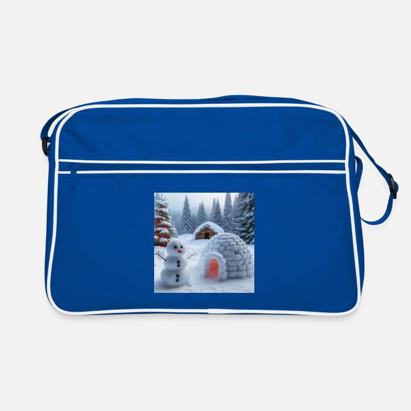 Winter landscape with snowman and igloo Retro Bag