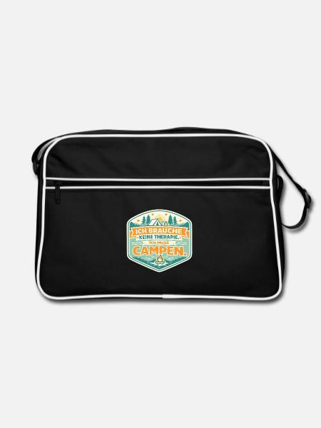 Ich Muss Campen Therapie Ade - Retro Tasche - Schwarz/Weiß - Vorne