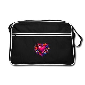 Cœur avec le signe d’infini et explosion de couleur - Sac Retro - noir/blanc - Devant
