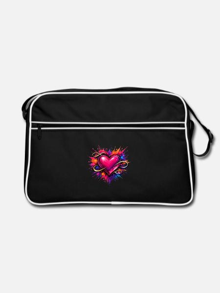 Heart with infinity sign and color explosion - Retro Bag - black/white - Front