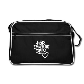 Hör immer auf dein Herz - Retro Tasche - Schwarz/Weiß - Vorne