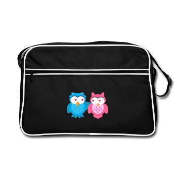Kindermotiv verliebt Eulen Kindershirt Eule - Retro Tasche - Schwarz/Weiß - Vorne