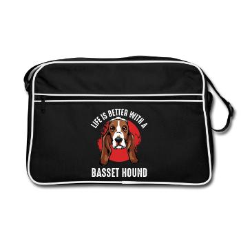 Leben ist besser mit dem Basset Hound - Retro Tasche - Schwarz/Weiß - Vorne