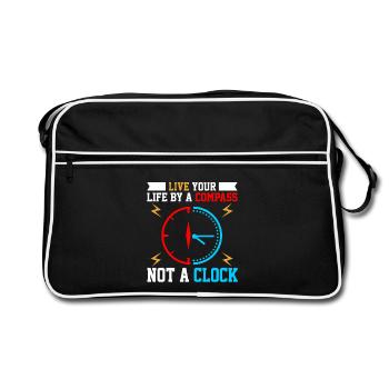 Wisdom Clock with Compass Motif - Retro Bag - black/white - Front