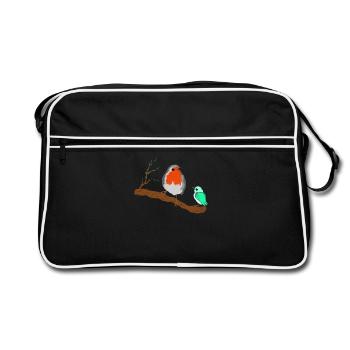 Vögel Rotkehlchen auf Zweig - Retro Tasche - Schwarz/Weiß - Vorne