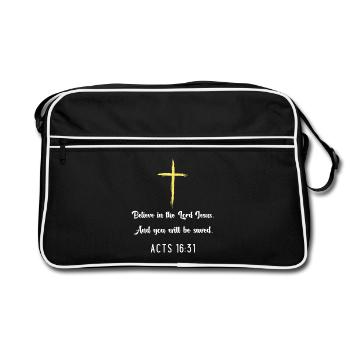 Croix de foi : Actes 16:31 Citation Tee - Sac Retro - noir/blanc - Devant