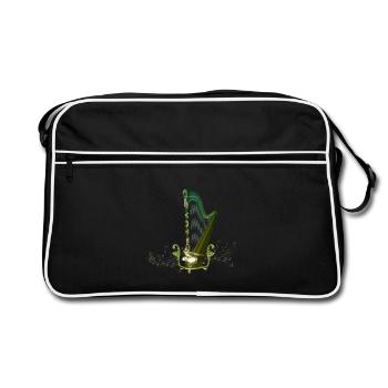 Harpe celtique avec noeud celtique et fleurs avec oiseau - Sac Retro - noir/blanc - Devant