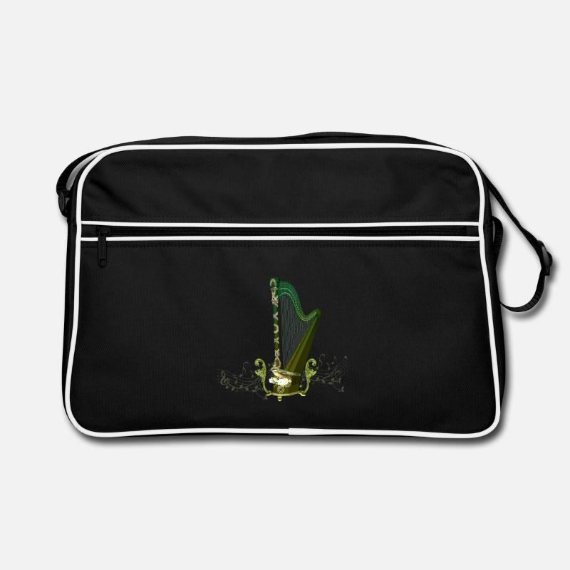 Keltische Harfe mit keltischem Knoten und Blumen mit Vogel Retro Tasche