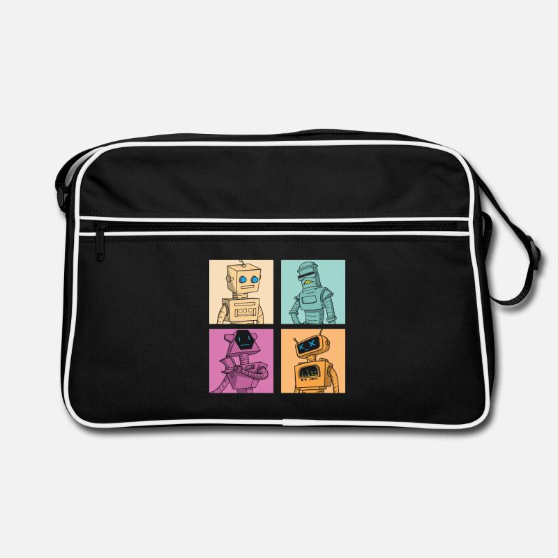 Roboter Robot - Retro Tasche - Schwarz/Weiß