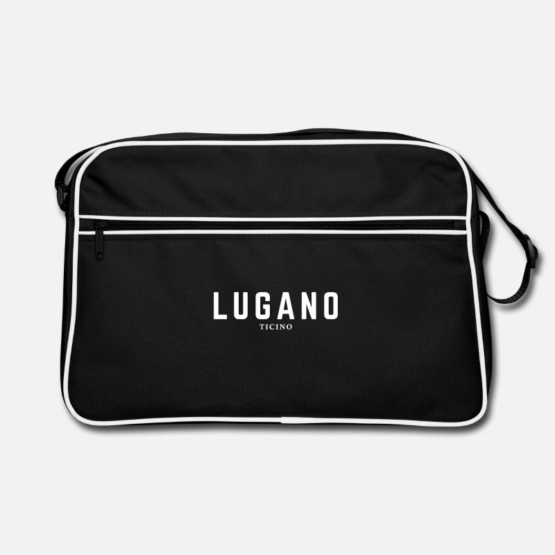 Lugano Ticino Bold Typo - Retro Tasche - Schwarz/Weiß