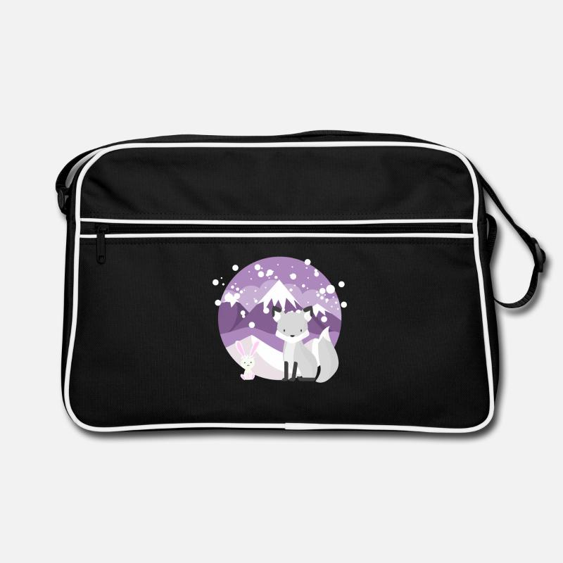 A Fox And A Little Rabbit With Mountains In The - Retro Bag - black/white