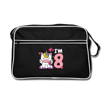 8th Birthday Unicorn - Retro Bag - black/white - Front