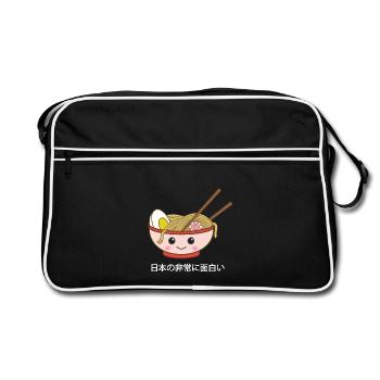 Kawaii Ramen Lächeln - Retro Tasche - Schwarz/Weiß - Vorne