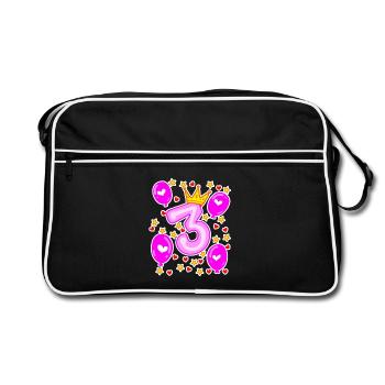 3ème anniversaire filles ballons de couronne étoiles - Sac Retro - noir/blanc - Devant