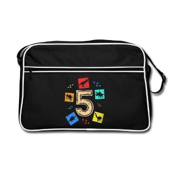 5 Jahre Jungen Mädchen Dinosaurier 5. Geburtstag - Retro Tasche - Schwarz/Weiß - Vorne