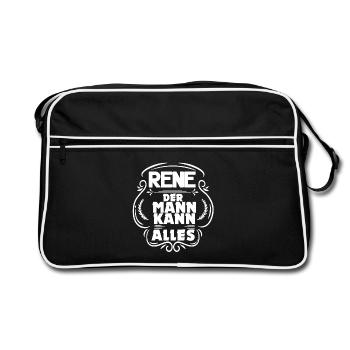 Rene der Mann kann alles Name Geschenk Spruch - Retro Tasche - Schwarz/Weiß - Vorne
