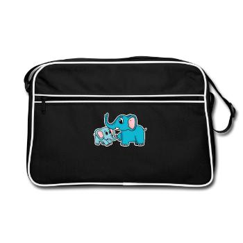 Éléphant avec enfant - Éléphant avec bébé - Sac Retro - noir/blanc - Devant
