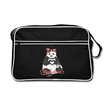 « MamaBear » panda avec bandana rouge et coeur de main - Sac Retro - noir/blanc - Devant
