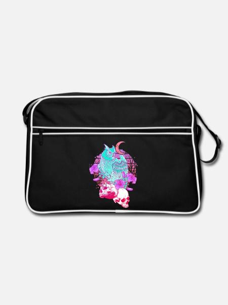 Pastel Goth Skull Owl Aesthetic Clothes Moon - Retro Bag - black/white - Front