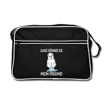 Eisbär dünnes Eis - lustiger Spruch - Retro Tasche - Schwarz/Weiß - Vorne