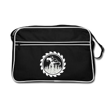 Kettensäge im Wald Badge - Retro Tasche - Schwarz/Weiß - Vorne