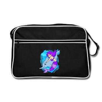 Meerjungfrau mit Delfin - Retro Tasche - Schwarz/Weiß - Vorne