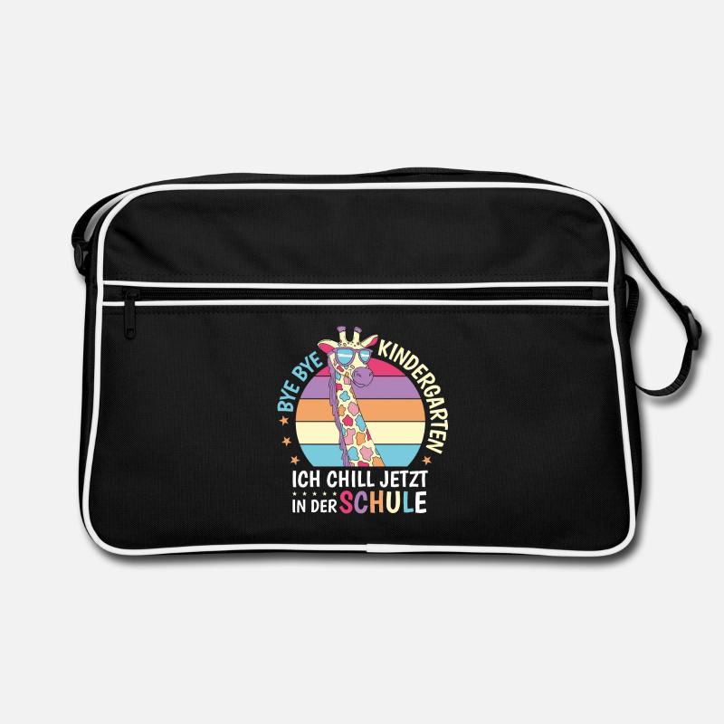 Bye Kindergarten Giraffe Retro Schule Einschulung - Retro Tasche - Schwarz/Weiß