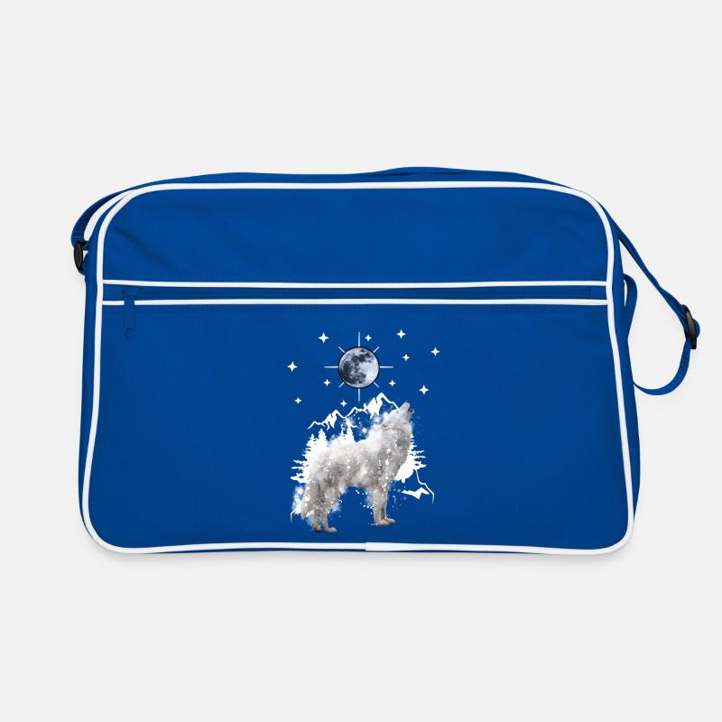 howling wolf silhouette with moon Retro Bag