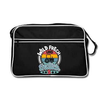 Traktor 5. Geburtstag Kinder - Retro Tasche - Schwarz/Weiß - Vorne