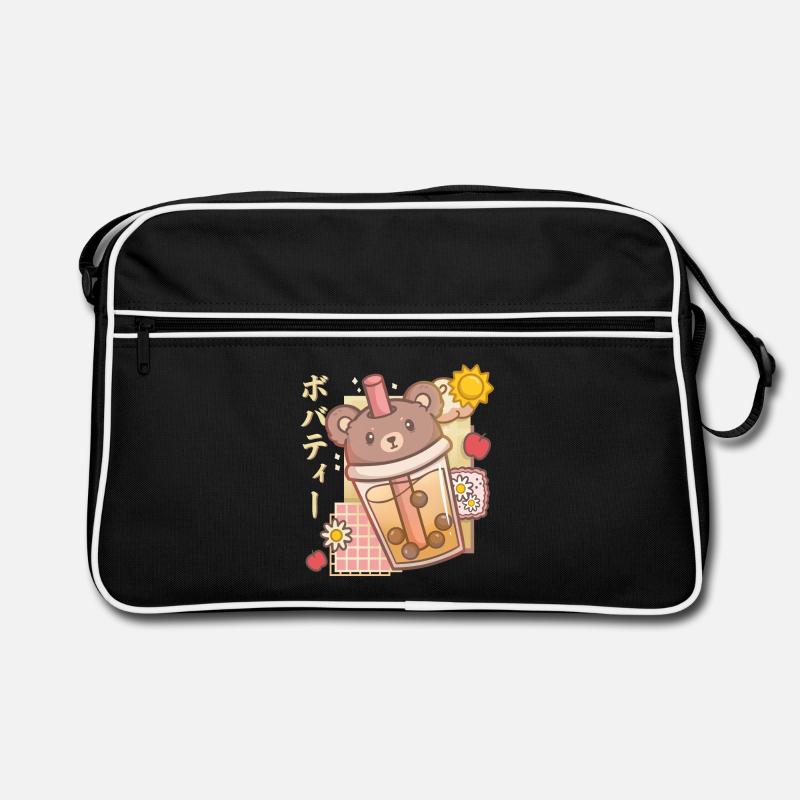 Bear Boba Tea Bubble Tea Anime Kawaii - Retro Tasche - Schwarz/Weiß