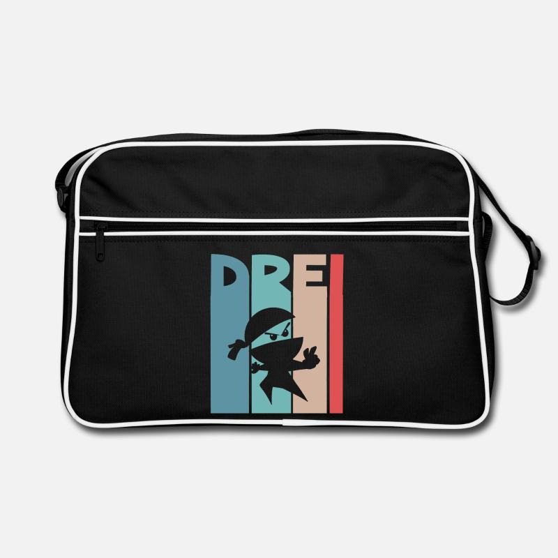 Ninja 3 Jahre Geburtstag Kinder - Retro Tasche - Schwarz/Weiß