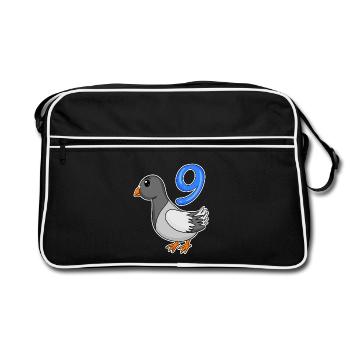 9 Jahre alt - 9. Geburtstag - Taube Vogel Motiv - Retro Tasche - Schwarz/Weiß - Vorne