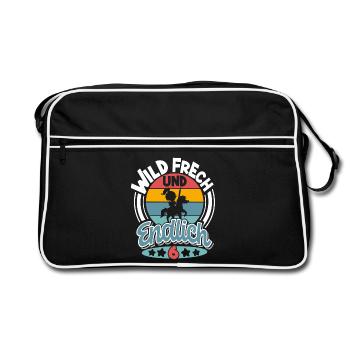6. Geburtstag 6 Jahre Kinder Ritter Mittelalter - Retro Tasche - Schwarz/Weiß - Vorne