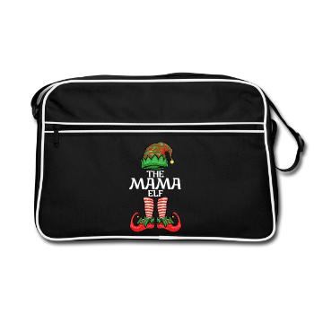 Weihnachten Mama Elf - Retro Tasche - Schwarz/Weiß - Vorne