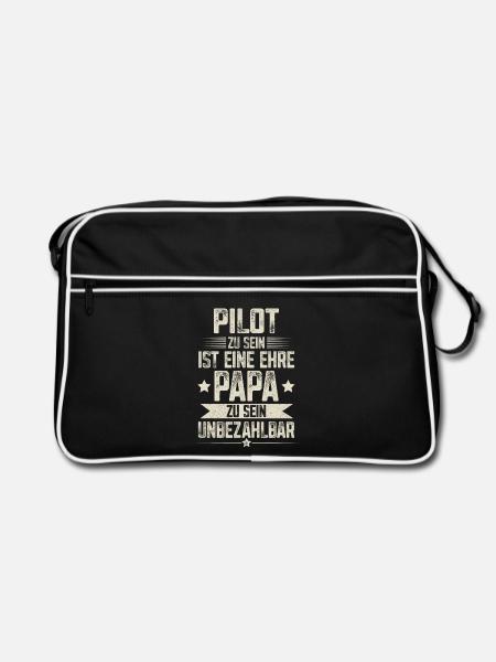 Pilot Papa Vater Vatertag - Retro Tasche - Schwarz/Weiß - Vorne