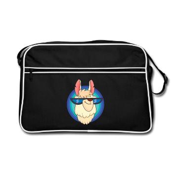 Cooles Lama mit Sonnenbrille - Retro Tasche - Schwarz/Weiß - Vorne