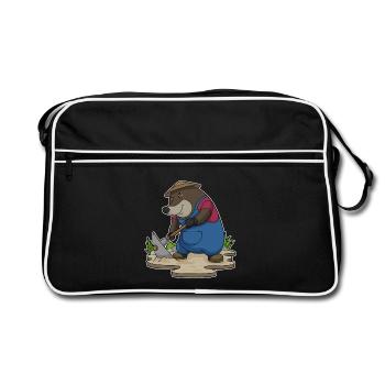 Maulwurf Landwirt Spitzhacke Bauernhof - Retro Tasche - Schwarz/Weiß - Vorne