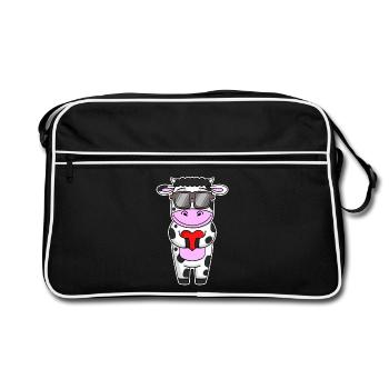 Vache avec lunettes de soleil et cœur - Sac Retro - noir/blanc - Devant