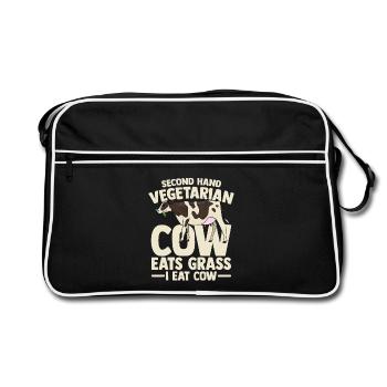 second hand vegetarian cow eats grass i eat cow - Retro Tasche - Schwarz/Weiß - Vorne