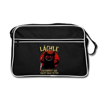 Lächle Grinsekatze Verrückte Katze Mit Messer - Retro Tasche - Schwarz/Weiß - Vorne