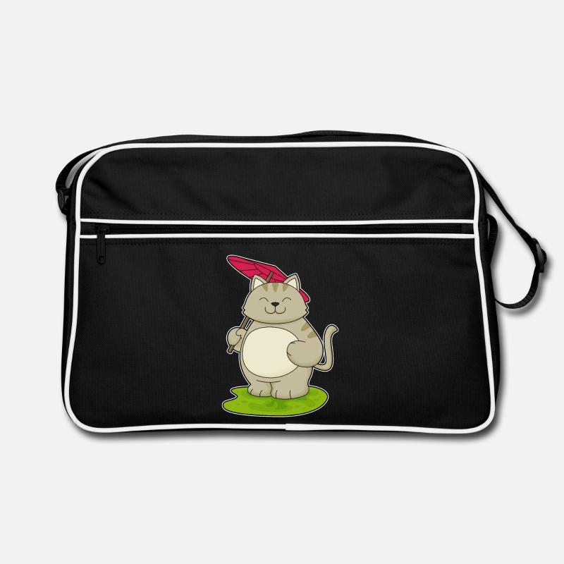 Chat avec parapluie - Sac Retro - noir/blanc