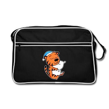 Tiger with pillow and sleeping cap - Retro Bag - black/white - Front