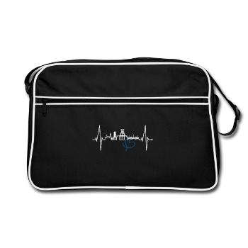 Bochum Herzschlag Bochumer Skyline Heimat Ruhrpott - Retro Tasche - Schwarz/Weiß - Vorne