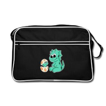 Dinosaurs with Baby Dinosaurs - Retro Bag - black/white - Front