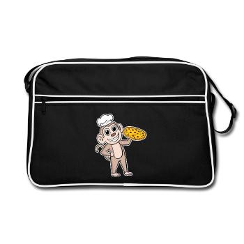 Pizza Maker Pizza Chef Monkey Italian - Retro Bag - black/white - Front