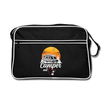 Camper with heart and paws dog camping - Retro Bag - black/white - Front