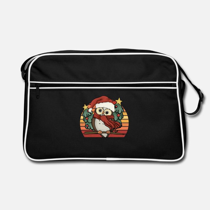 Süße Weihnachtseule Weihnachten Eule Geschenk - Retro Tasche - Schwarz/Weiß